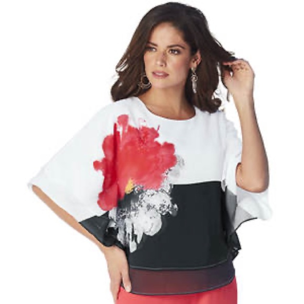 Masseys Double Flounce Poncho Top, Large